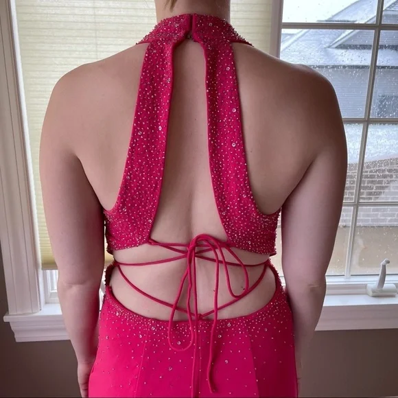 Beaded Barbie Pink Floor Length Formal Gown Prom Homecoming Dress Hot Pink - Picture 7 of 14